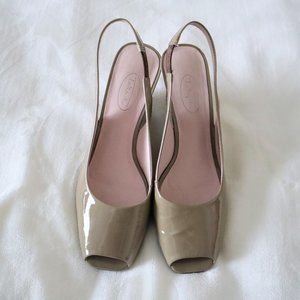 Talbots Nude Slingback Peep Toe Wedge Heels
